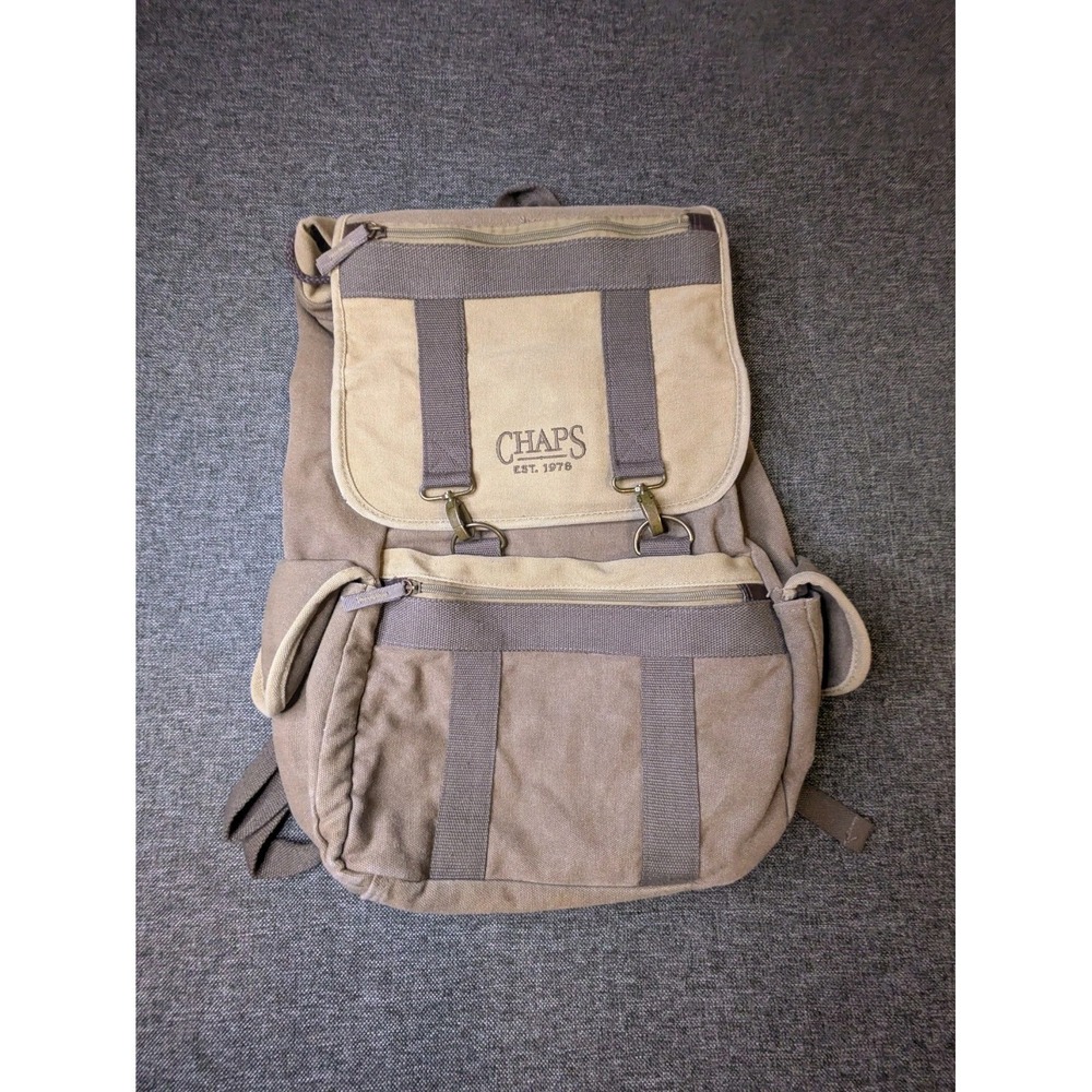 Vintage Chaps Ralph Lauren Canvas Rucksack Beige Brown Backpack Bag